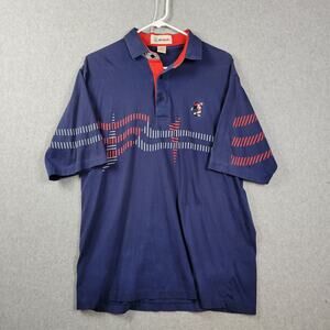 Vintage Antigua Micky Mouse 100% Cotton Blue Red SS Golf Polo Shirt Men's Large